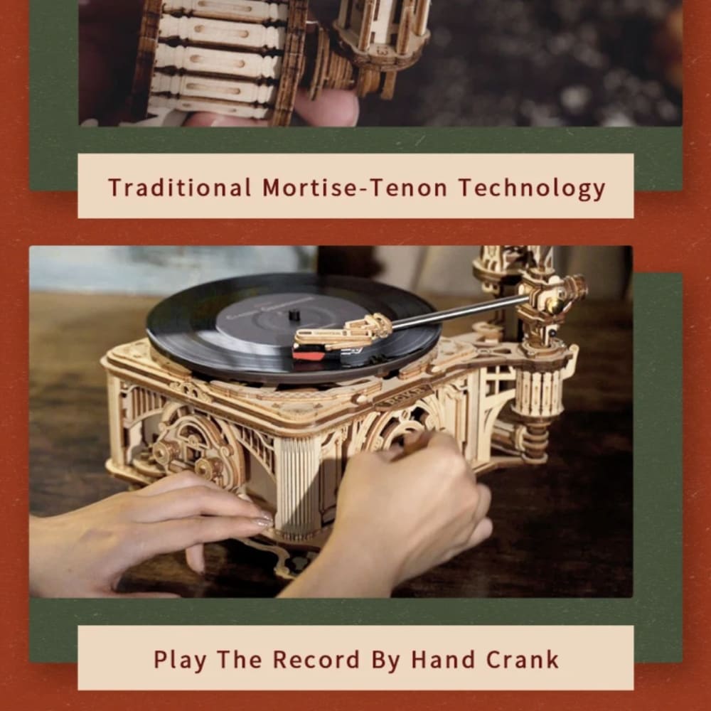 Robotime ROKR DIY Hand Crank Gramophone Wooden Puzzle Model Kit